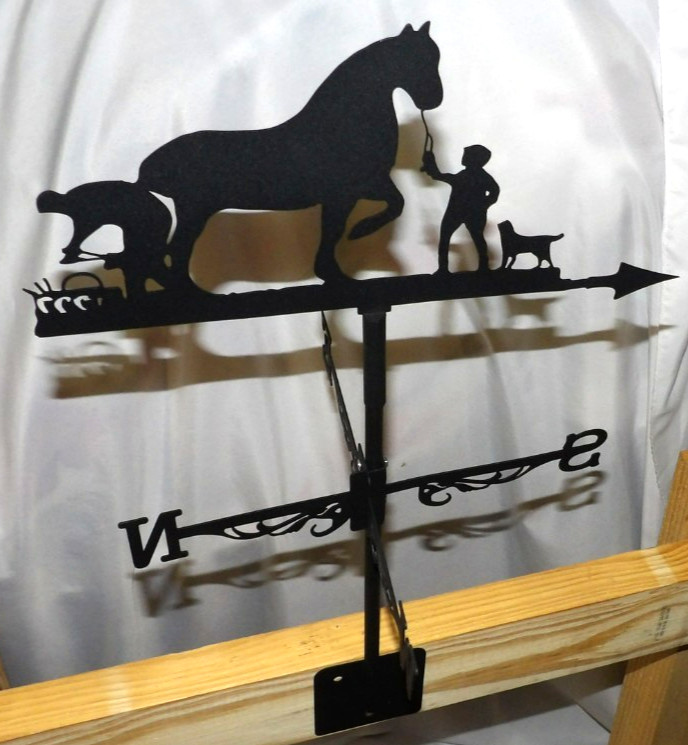 BLACK Metal WEATHERVANE Horseshoeing Roof Mount YARD ART Measure 11"x11"x22 NEW gallery