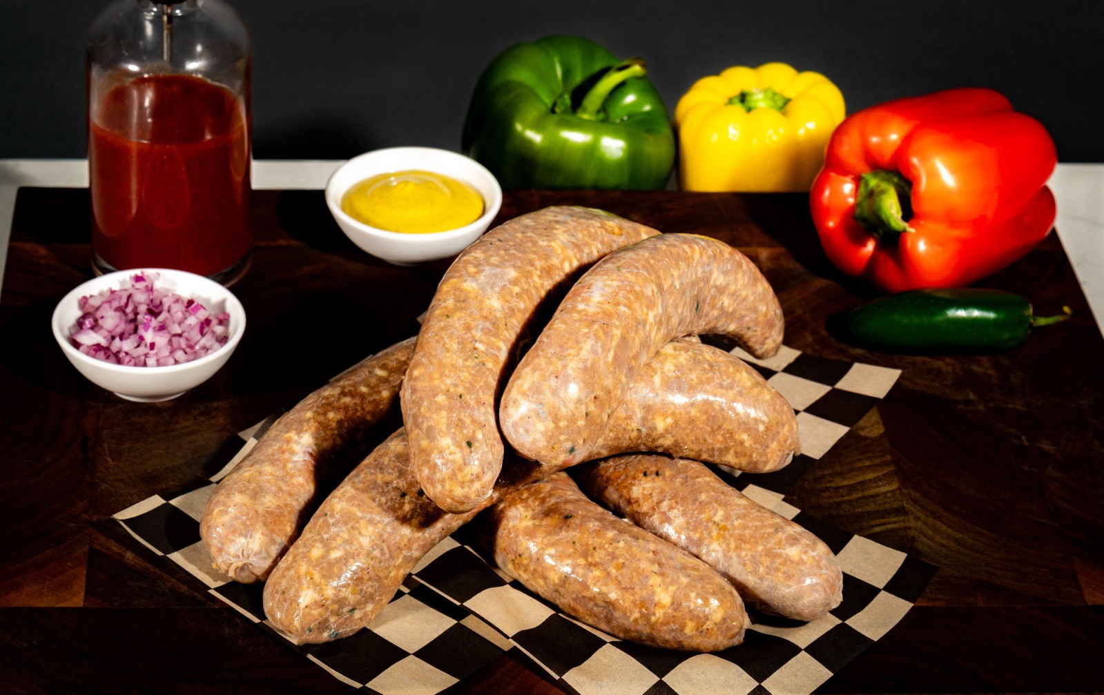 Handmade Chicken Bacon Mango Habanero Sausage-8 in-8 oz-6 pack-3 pounds gallery