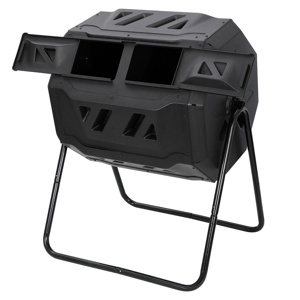 Compost Bin Outdoor 43 Gal Large Compost Tumbler Composter w/Dual Chamber Black