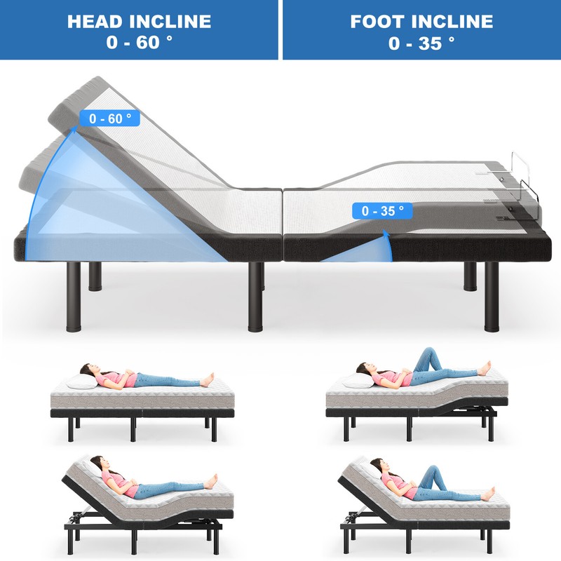 Adjustable Bed Frame Base With Massage Backlit Remote Twin XL Queen King 1000LB gallery