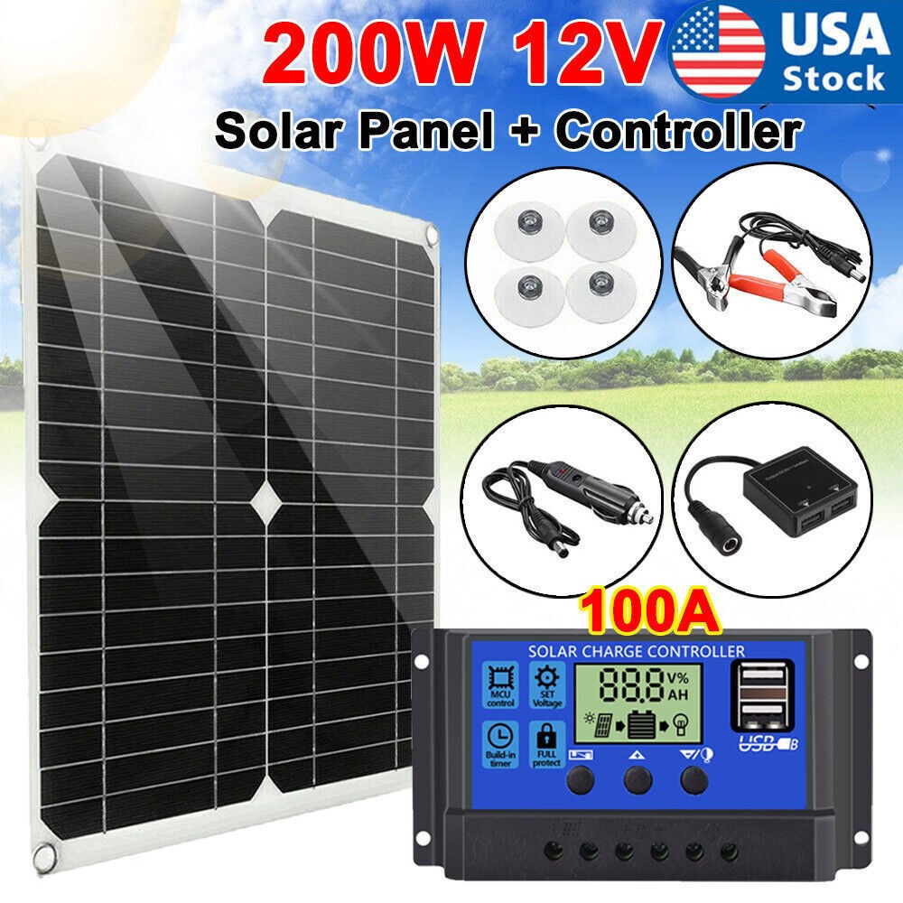 200 Watts Solar Panel Kit 12V 100A Battery Charger with Controller Caravan Boat gallery
