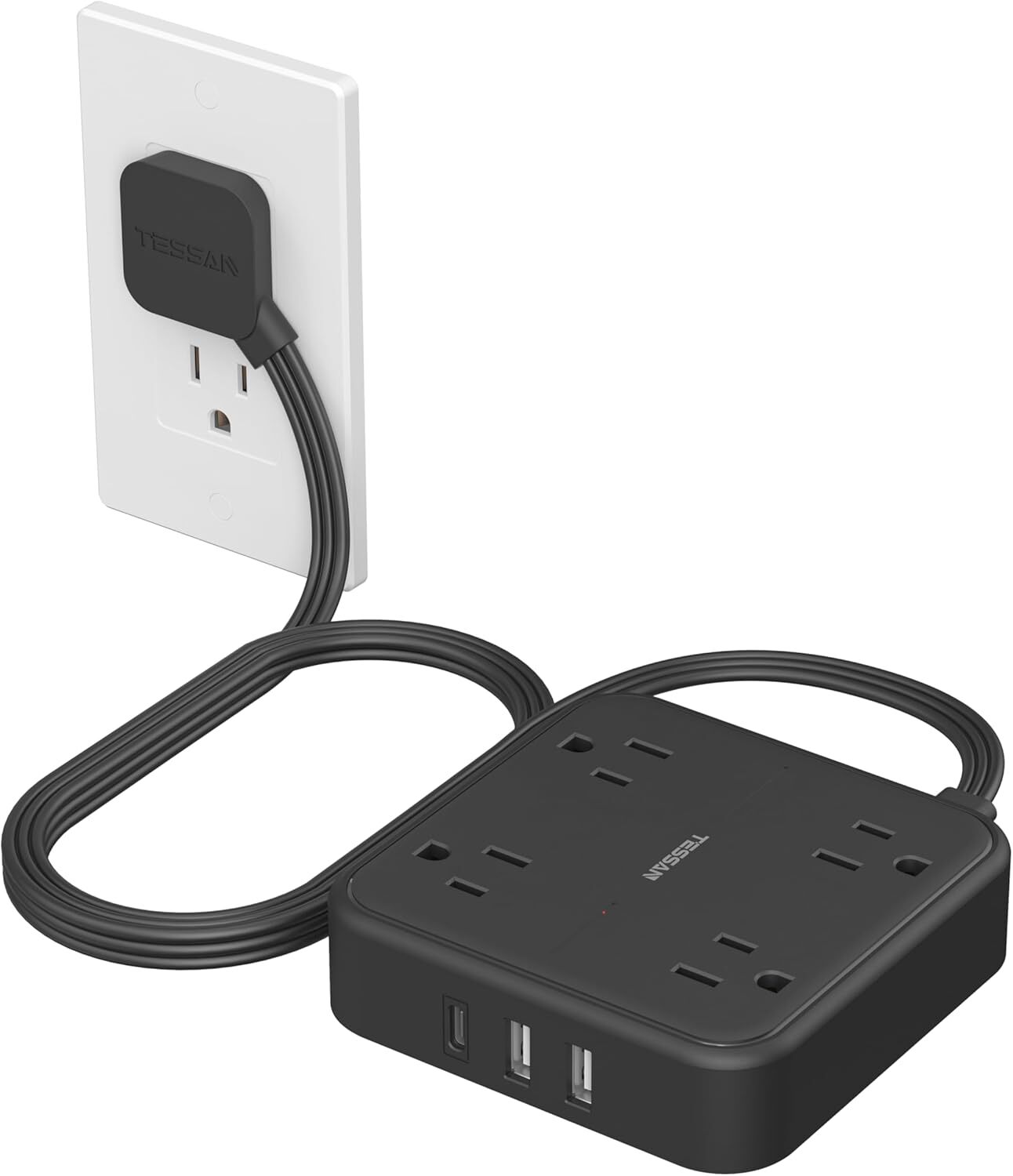 TESSAN Flat Plug Power Strip with 4 Outlets Surge Protector Extension Cord 5FT gallery