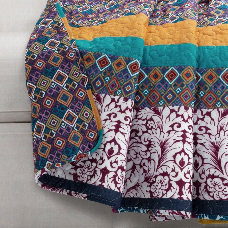Boho Stripe Reversible Throw Blanket Soft Cotton Floral Geometric Cozy 60 x 50 gallery