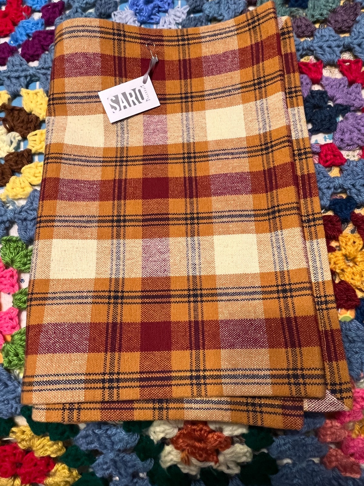 NWT Saro Lifestyle Table Runner Cotton Rust Plaid 13"x72" gallery