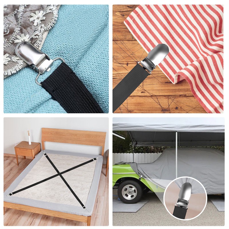 2 PCS Adjustable Bed Fitted Sheet Straps Suspenders Belt Gripper Fastener Clips gallery