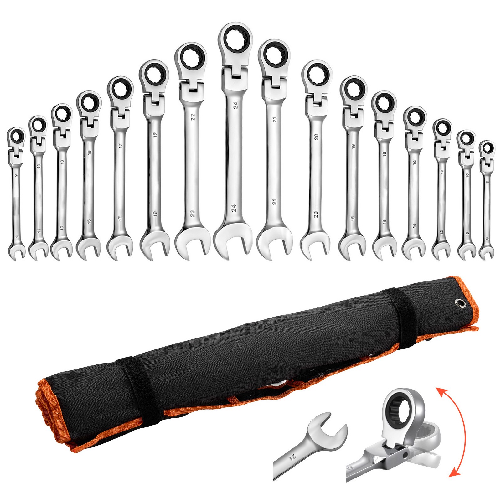 Uimoso 30-Piece Flex-Head Ratcheting Combination Wrench Set, SAE & Metric gallery