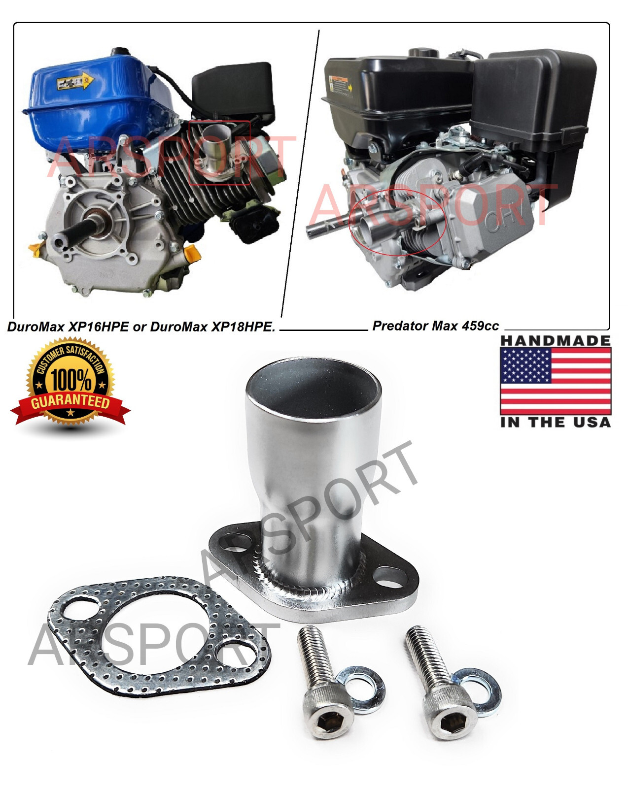 Exhaust Flex Pipe Adaptor for Predator Max 459cc, Duromax XP16HPE & XP18HPE 457 gallery