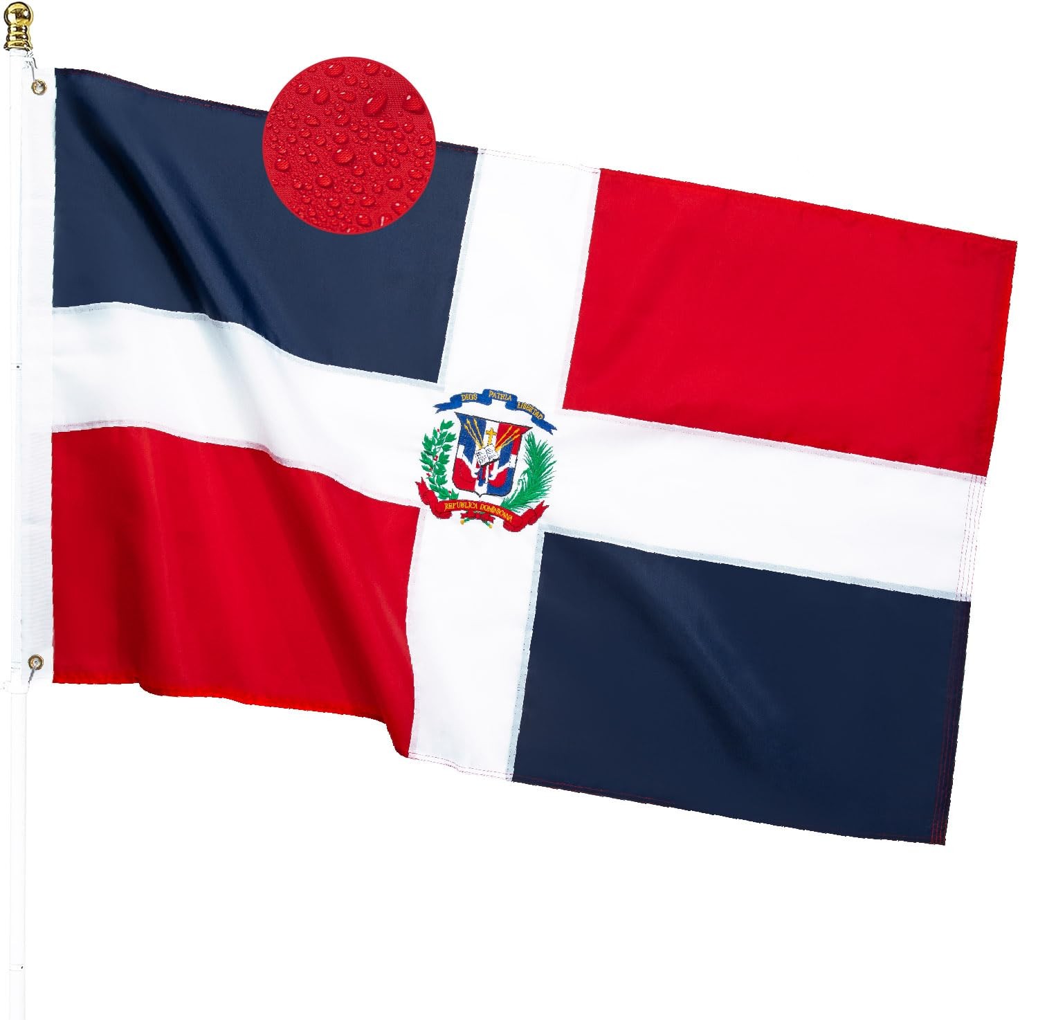 DANF Dominican Flag for Outside 3x5 FT, Embroidered Image, Sewn Stripes ander... gallery