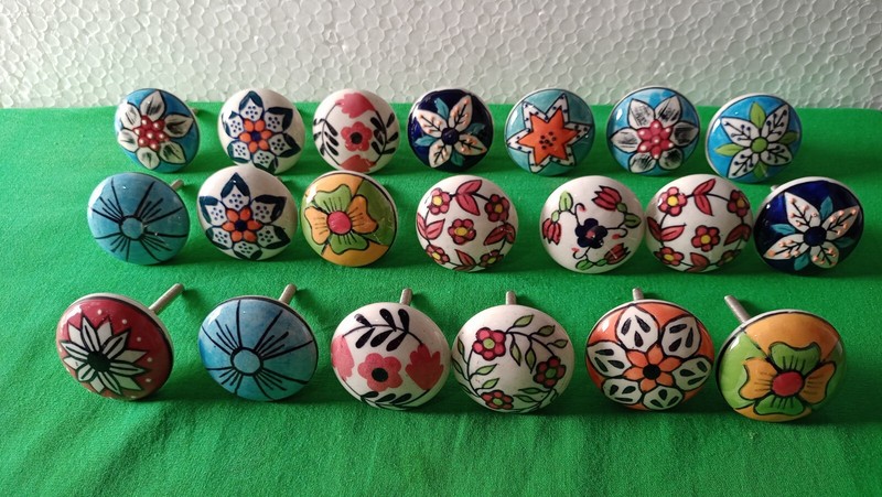 20 PC Cabinet Ceramic Knobs Pulls Hand Painted Drawer Door Handles Color knobs gallery