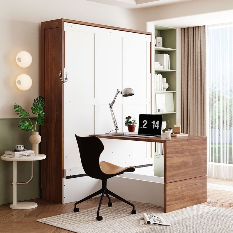 Full Size Murphy Bed Wall Bed with Foldable Desk and Wood Hidden Beds gallery