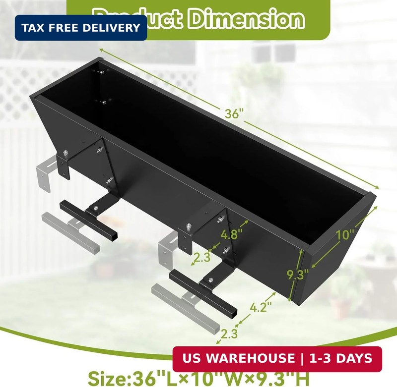 2 Pack Railing Planter Box 36 Inch - Heavy Duty Metal Window Boxes, Deck Railing gallery