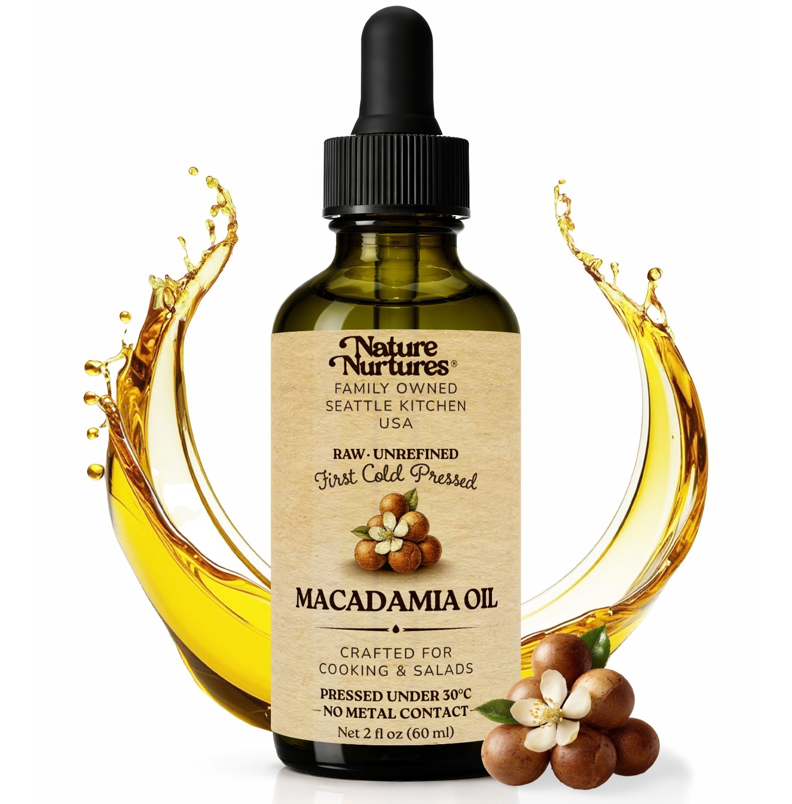 Macadamia Oil for Cooking Raw Unrefined First Cold-Pressed Below 30C Made in USA gallery