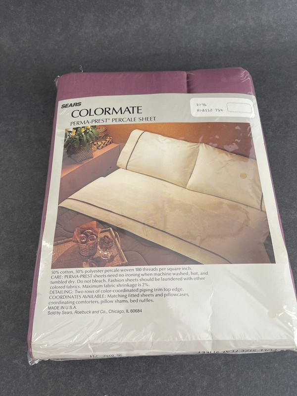 NOS Vintage Sears Perma Prest Percale Colormate Full Flat Sheet 81x 96 Clover gallery