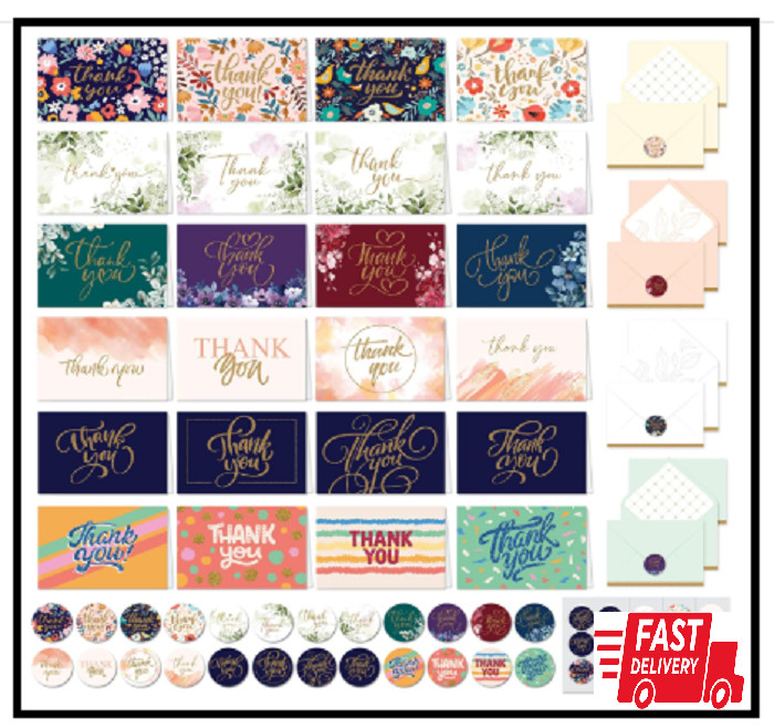 24 Pack Glittery 6X4In Assorted Thank You Cards with Envelopes and Stickers, 24 gallery