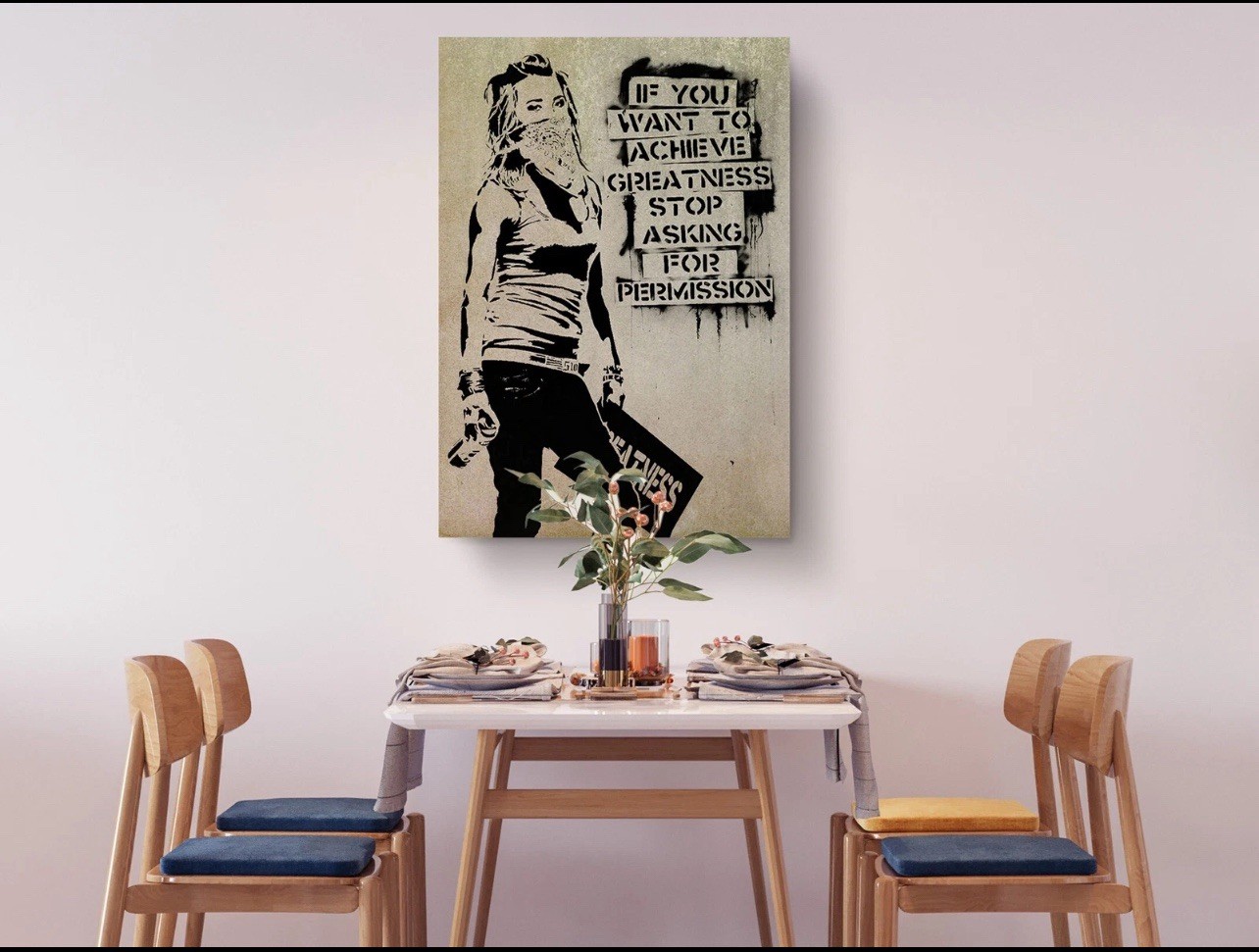 BANKSY “Stop Asking for Permission” Reproduction on CanvasReady To Hang 12 x 18 gallery