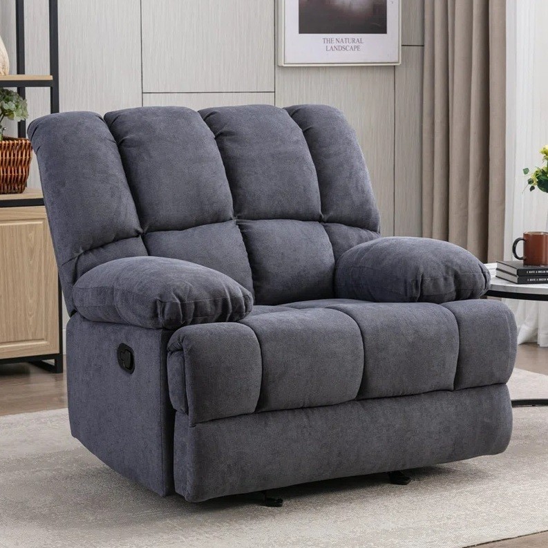 Extra WIDE Gray Rocker Recliner Large Chairs Manual Arm Chair Grey Recliners NEW gallery