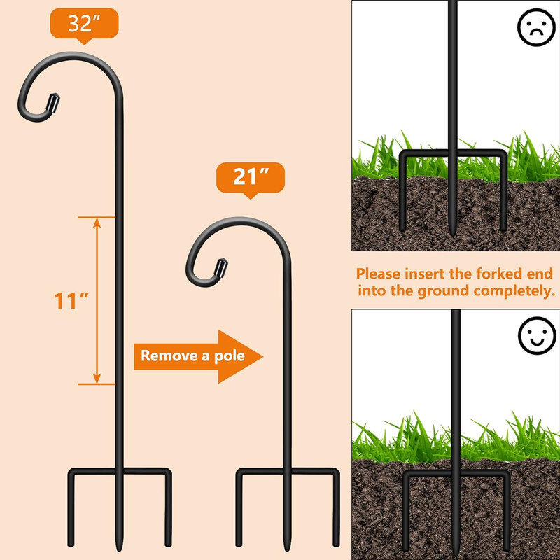 32 Inch Shepherd Hooks for Outdoor 4 Pack, Adjustable Garden Hooks for Hanging P gallery