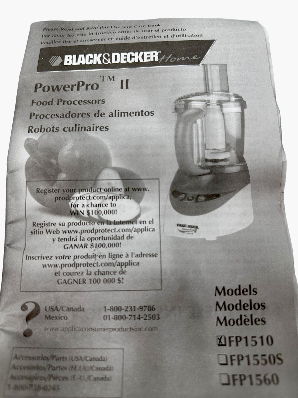 Black & Decker Power Pro ll Food Processor Instructions Manual Only FP1510 gallery