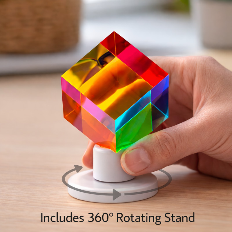 CMY Color Mixing Cube with Display Stand – 2 Inch (50mm) Acrylic Prism Desk Toy gallery