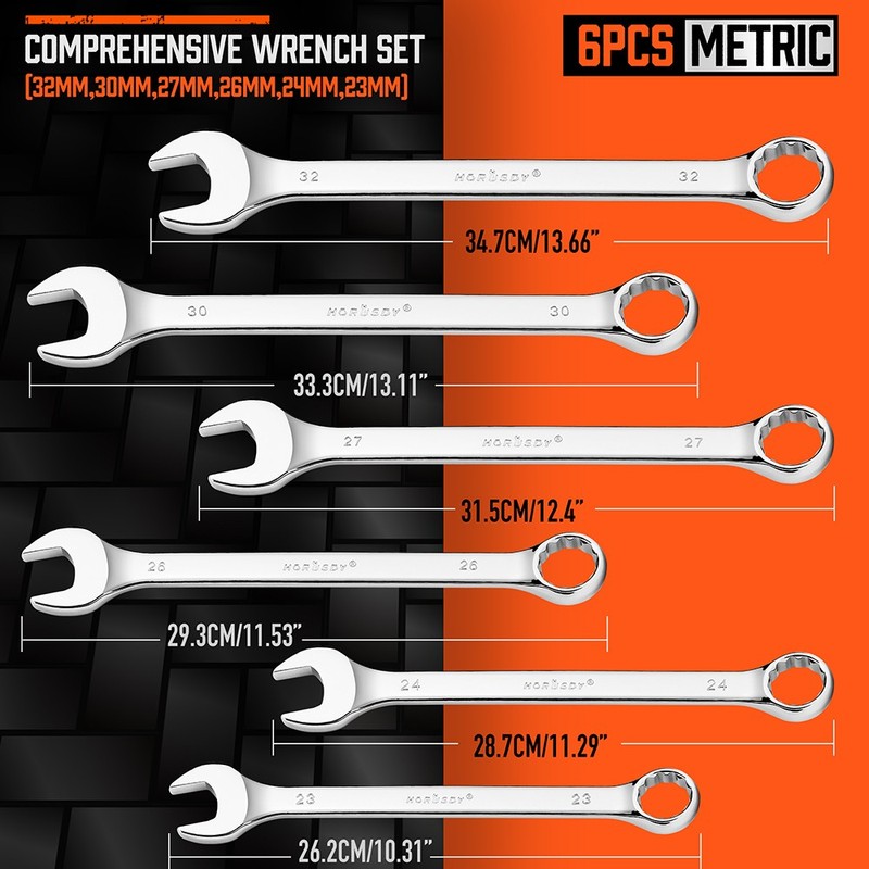 6PC Large Wrench Set with Rolling Pouch 23, 24, 26, 27, 30, 32mm 12 Point 15° gallery