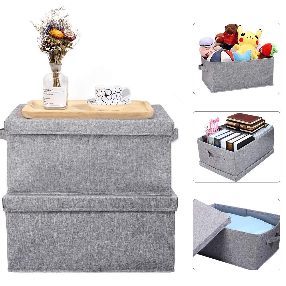 HOONEX Linen Foldable Storage Bins with Lids 2 Pack Storage Boxes with Carryi... gallery