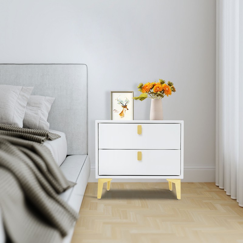 White Bedside Table, Storage Cabinet for the Bedroom, Side Table with 2-drawers gallery