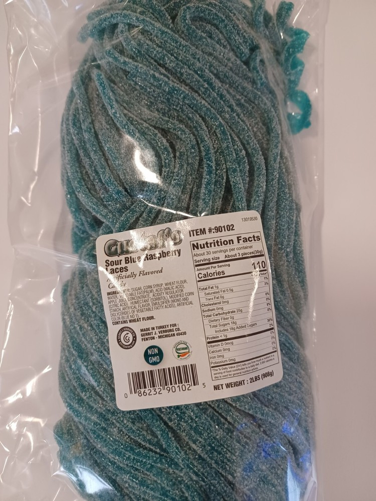 Sour Blue Raspberry String Licorice Laces Candy 2 Pound Bag Free Shipping