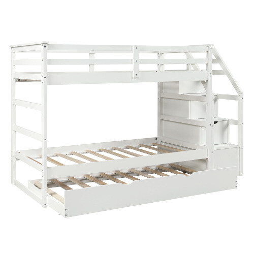 Solid Wood Bunk Bed with Trundle Platform Bed Frames Daybed For Home School Dorm gallery