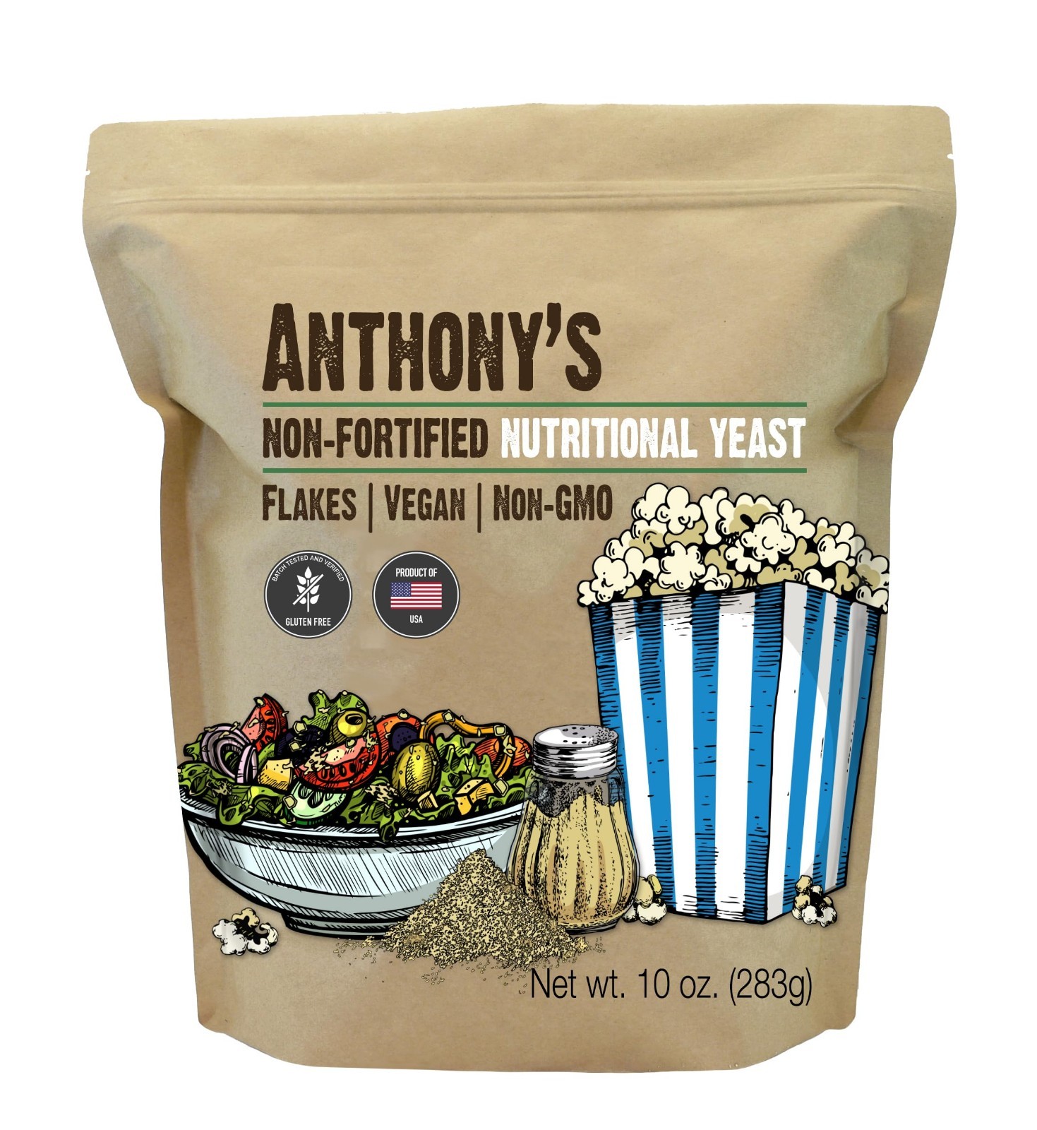 Nutritional Yeast Flakes 10 oz - Non-Fortified, Gluten-Free, Non-GMO, Vegan Supe gallery