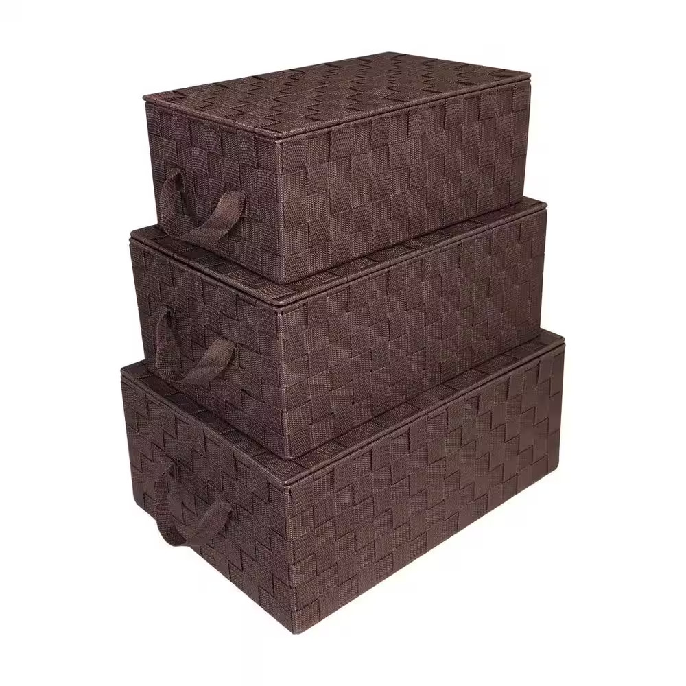 Brown 17 In. X 7 In. Polypropylene Decorative Basket Set of 3 with Lid gallery