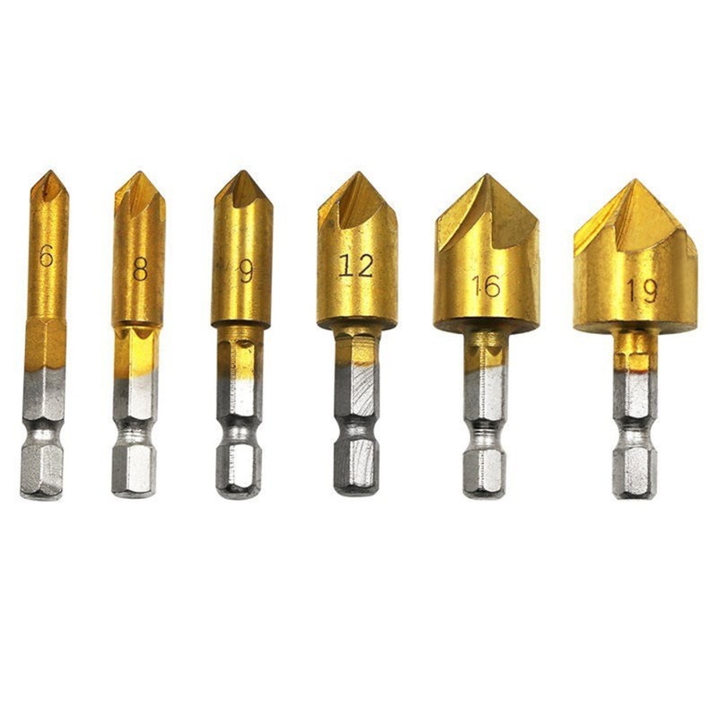 6Pcs Countersink Tool Bit Set 1/4'' Hex Shank Counter Sink For Steel Metal Wood gallery
