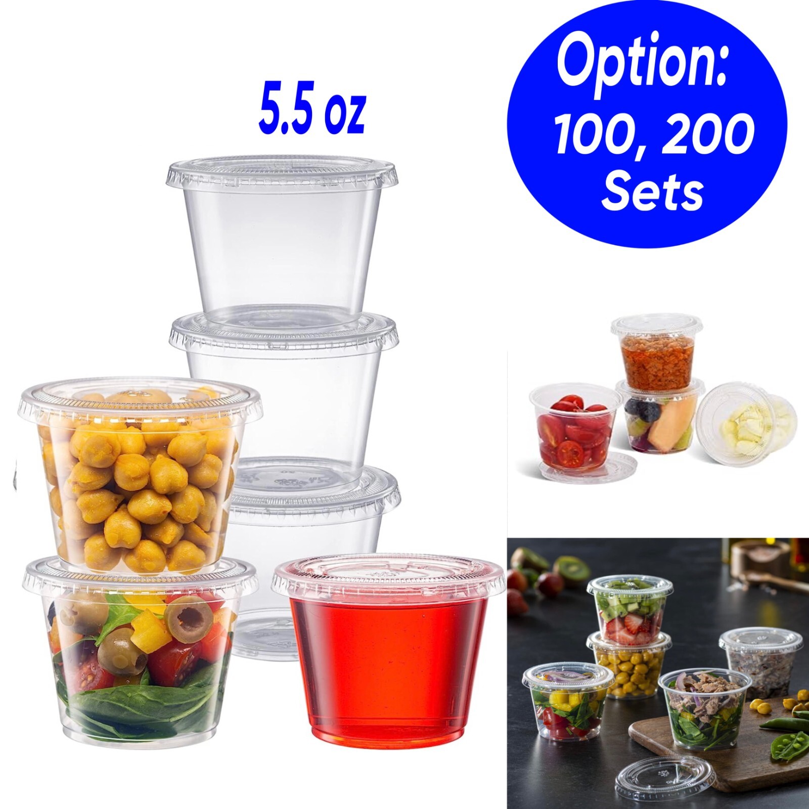 5.5 oz Plastic Clear Disposable Portion Cups with Lids for Sauce Cup BPA Free gallery