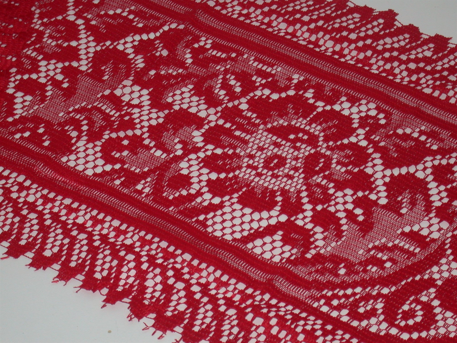 Lace Table Runner with 2 Tassels ~ Red Christmas or Valentines 13" x 48" **NEW** gallery