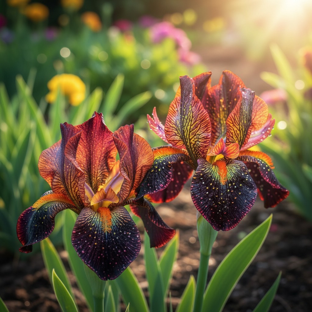 50 Fire Glow Pattern Bearded Iris Seeds – Vibrant Red & Black Ruffled Blooms gallery