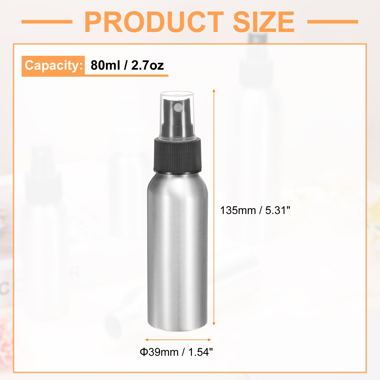 80ml/2.7oz Aluminum Fine Mist Spray Bottles with Black Nozzle Cap gallery
