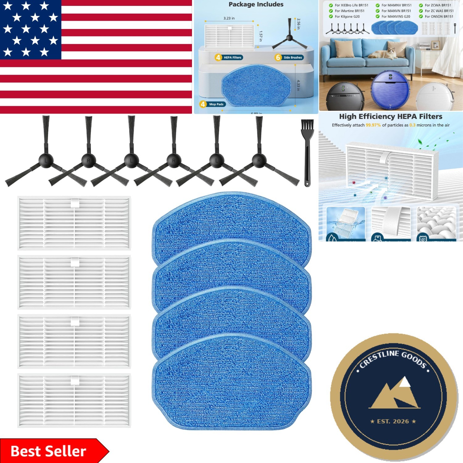 Complete Replacement Kit for BR151 Vacuum - Filters, Mop Pads & Side Brushes gallery