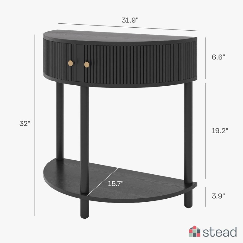 Stead Entryway Table Fluted Half Moon Console - Table, Black gallery