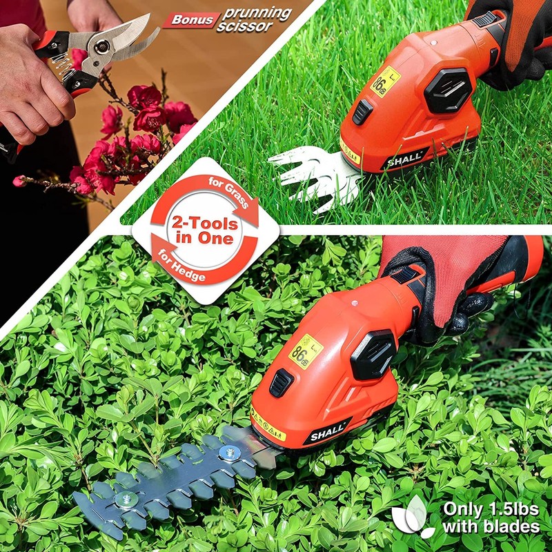 SHALL 7.2V Hedge Trimmer & Cordless Grass Shear-2 in 1 Handheld Grass Trimmer gallery