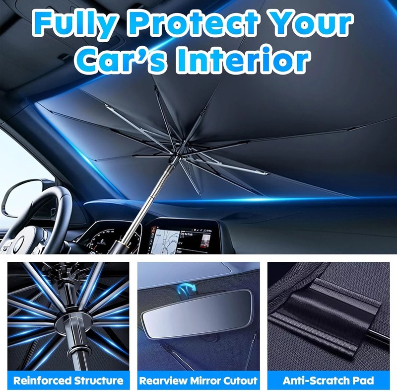 Multper Car Windshield Sun Shade - Reflective Foldable Sunshade Umbrella for UV gallery