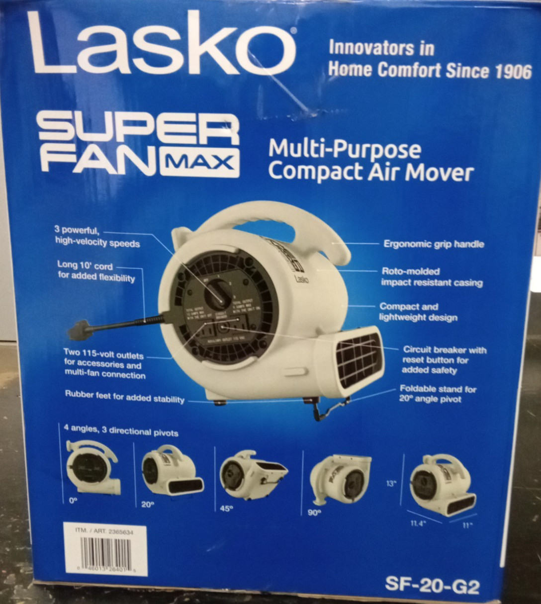 Lasko Super Fan Max Multi-Purpose Compact Air Mover/Model SF-20-G2/ White OB gallery