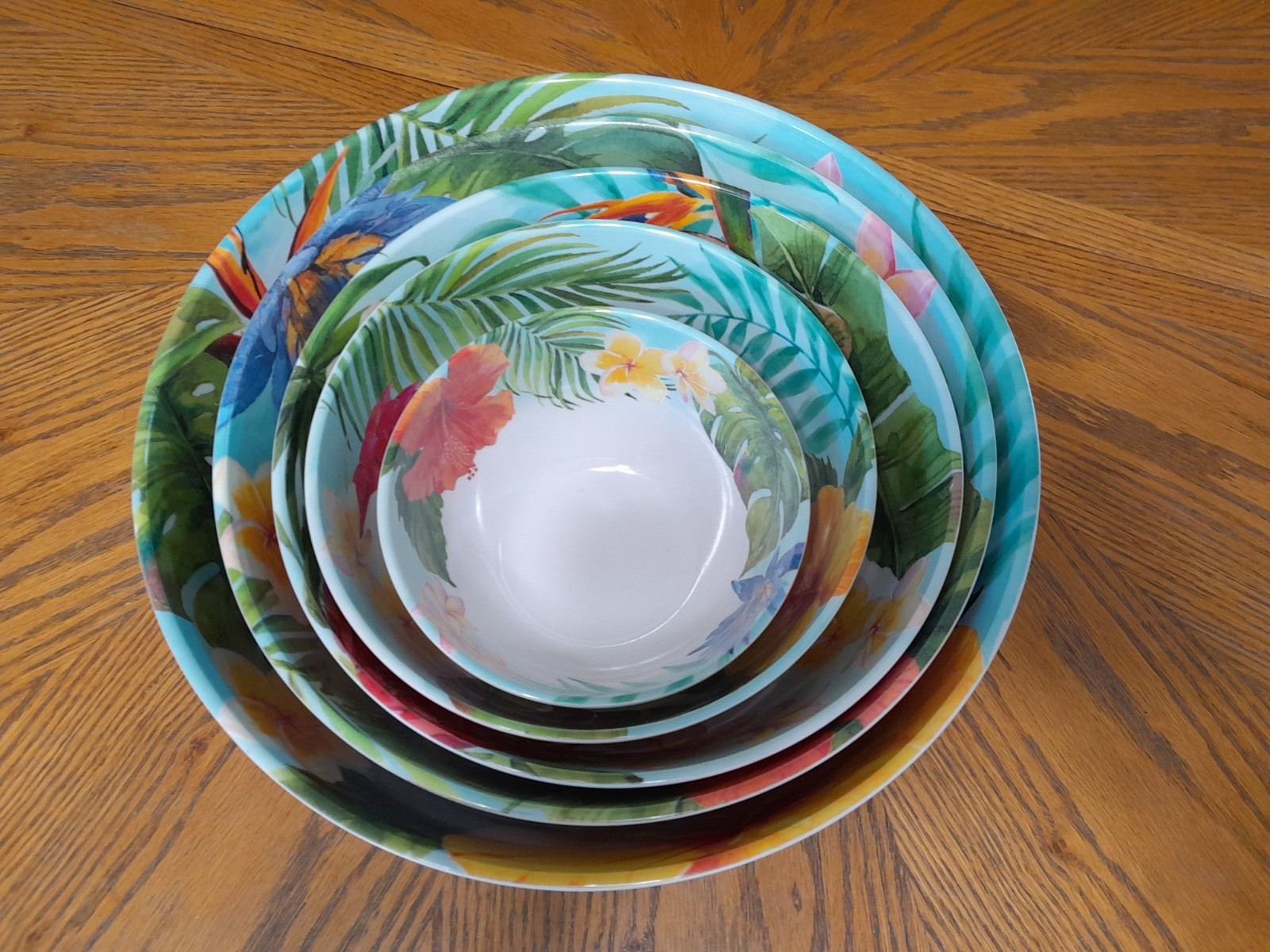 5 Piece Melamine Nesting Bowl Set ~ Tropical Flowers Leaves Graduating Sizes Nic gallery