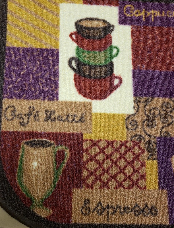 PRINTED NYLON RUG (nonskid latex back) (20" x 30") D shaped, COFFEE TYPES, ESH gallery