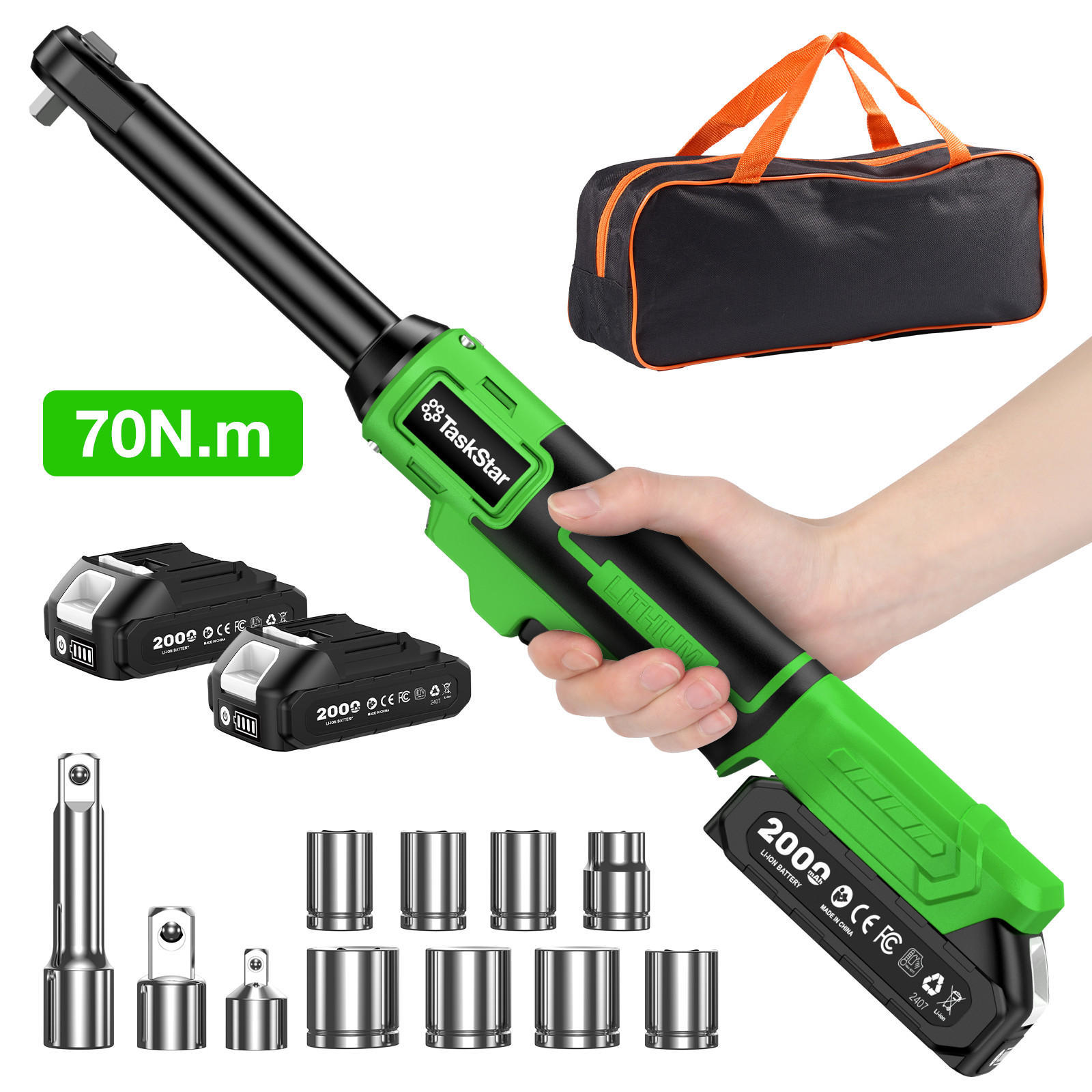 TaskStar 21V Cordless Electric Ratchet Wrench 3/8" Long Neck 70NM Variable Speed gallery