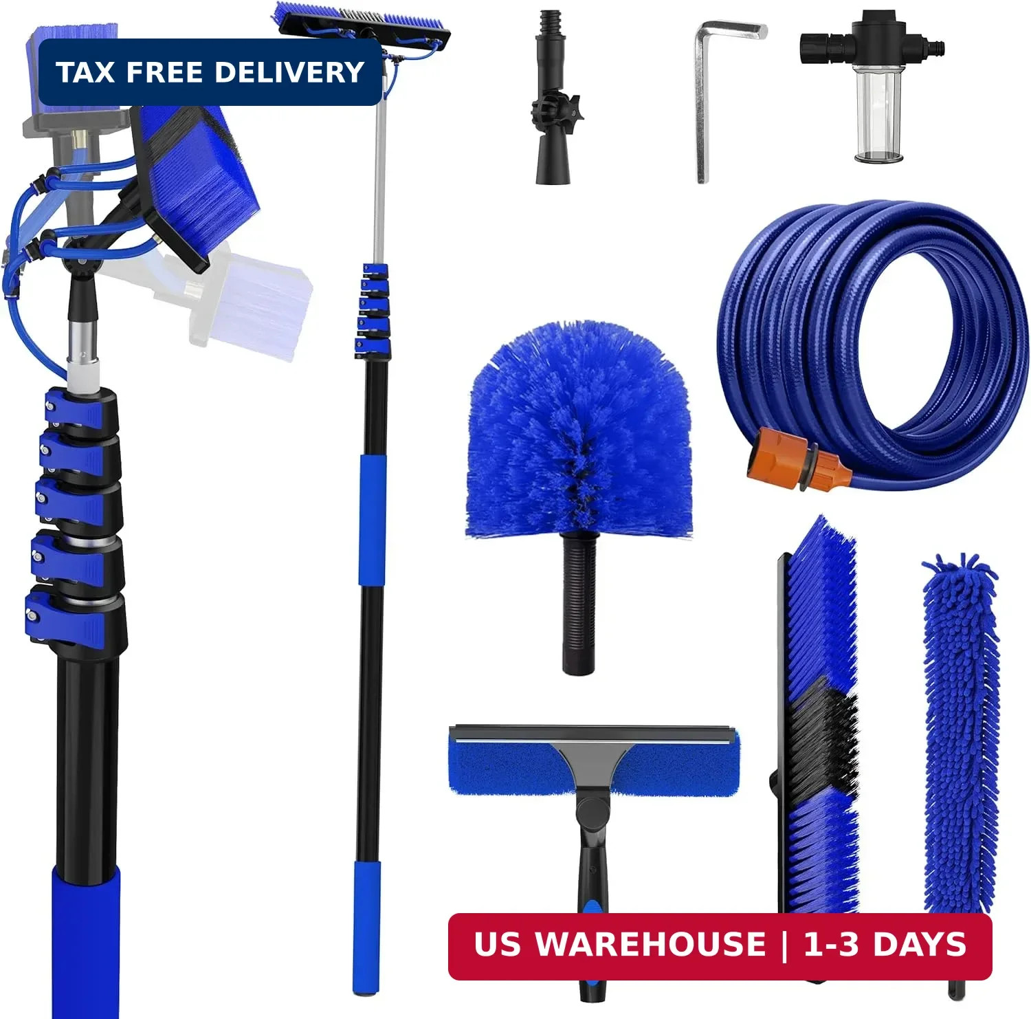 30FT Reach Solar Panel Cleaning Brush Kit with 5-24FT Telescoping Pole, 40FT Hos gallery