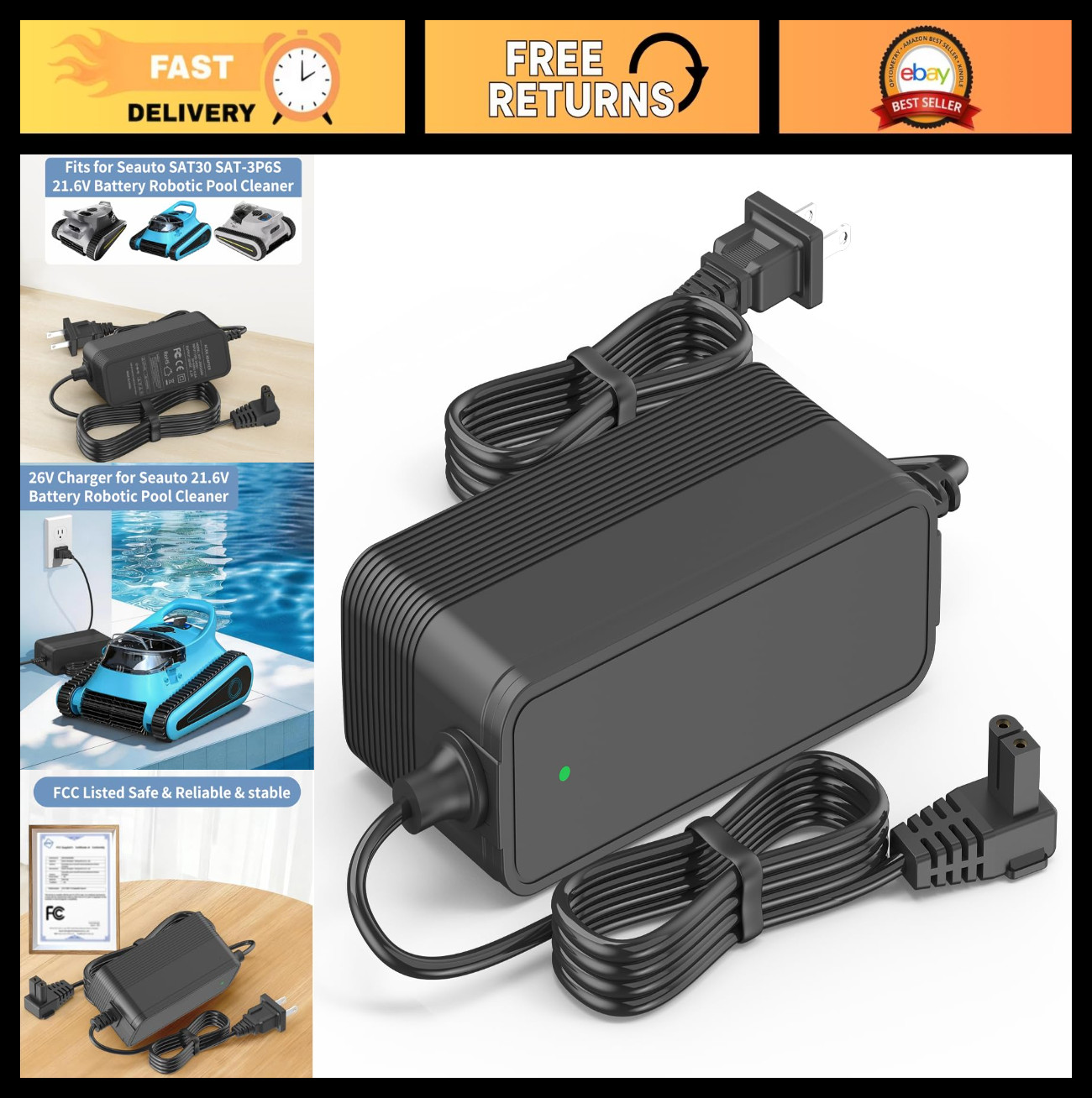 26V Charger for 21.6V Robotic Pool Cleaner - Compatible with Seauto Crab & Zyerc gallery