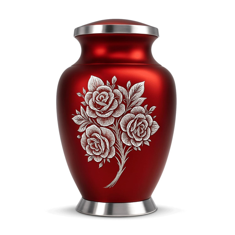 Solace Forever Red Cremation Urns For Human Ashes Adult - Rose Engraved Design gallery