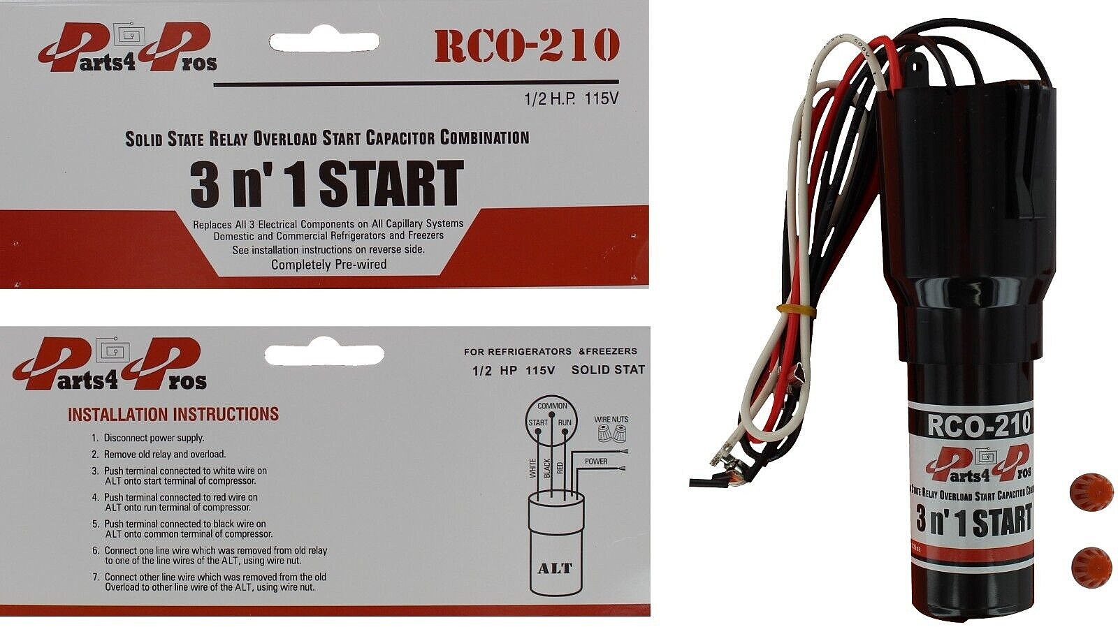RCO210 3 in 1 Relay Hard Start Capacitor Kit For Refrigerator 1/2 HP 115VAC gallery