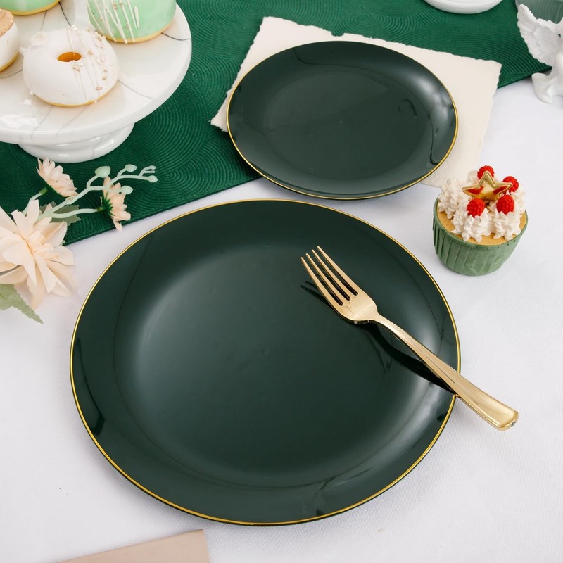100PCS Elegant Plastic Plates Set Gold Rim | 10” Dinner 7.5” Dessert Party Table gallery