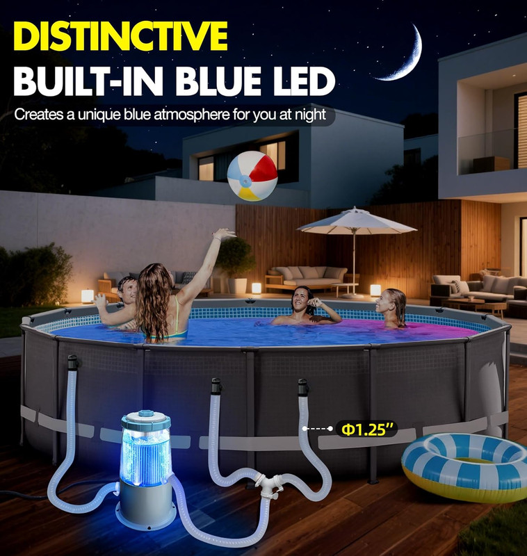 1000 GPH Pool Filter Pump with LED Light for Crystal Clear Water gallery