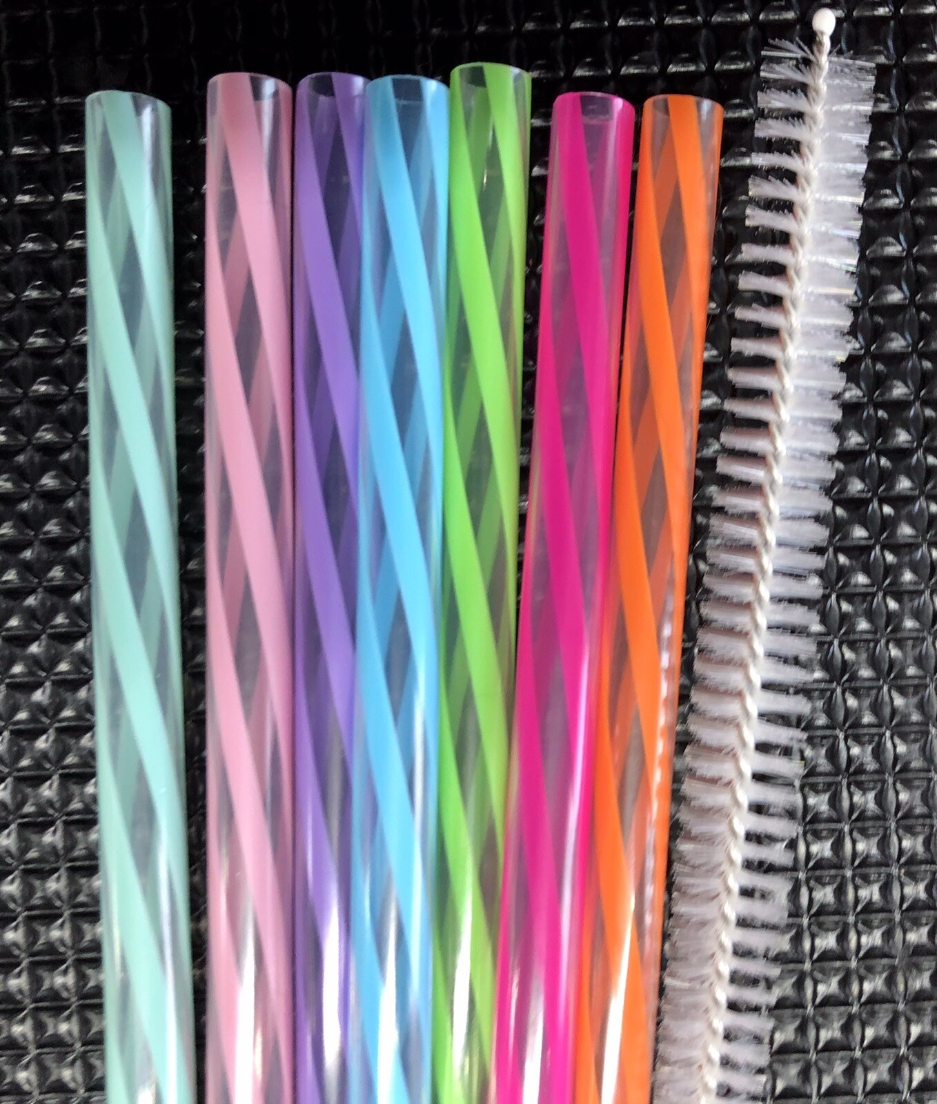 7 - 11" Reusable Straws Swirly Colored Plastic Acrylic NO RINGS + Cleaning Brush gallery